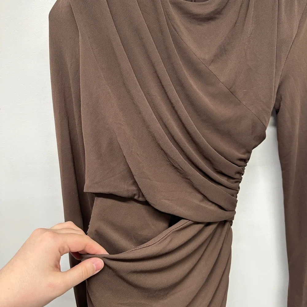 Zara Draped Brown Cutout Mini Dress, Size XS - Picture 12 of 15